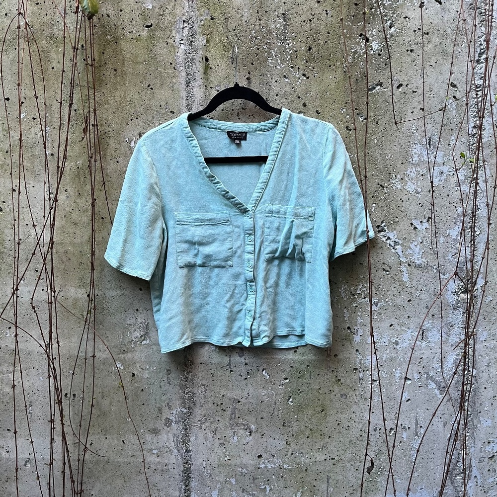 ✨3 for $50✨Topshop Mint Green Blouse w/ Pocket Detail, Button-Down Shirt, Size 8